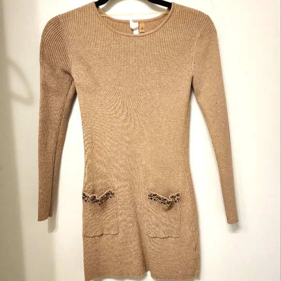 brown sweater dress short Hope & Henry Girls' Organic Flutter Sleeve Cable Sweater Dress, Chocolate Heather, 5 main image 1